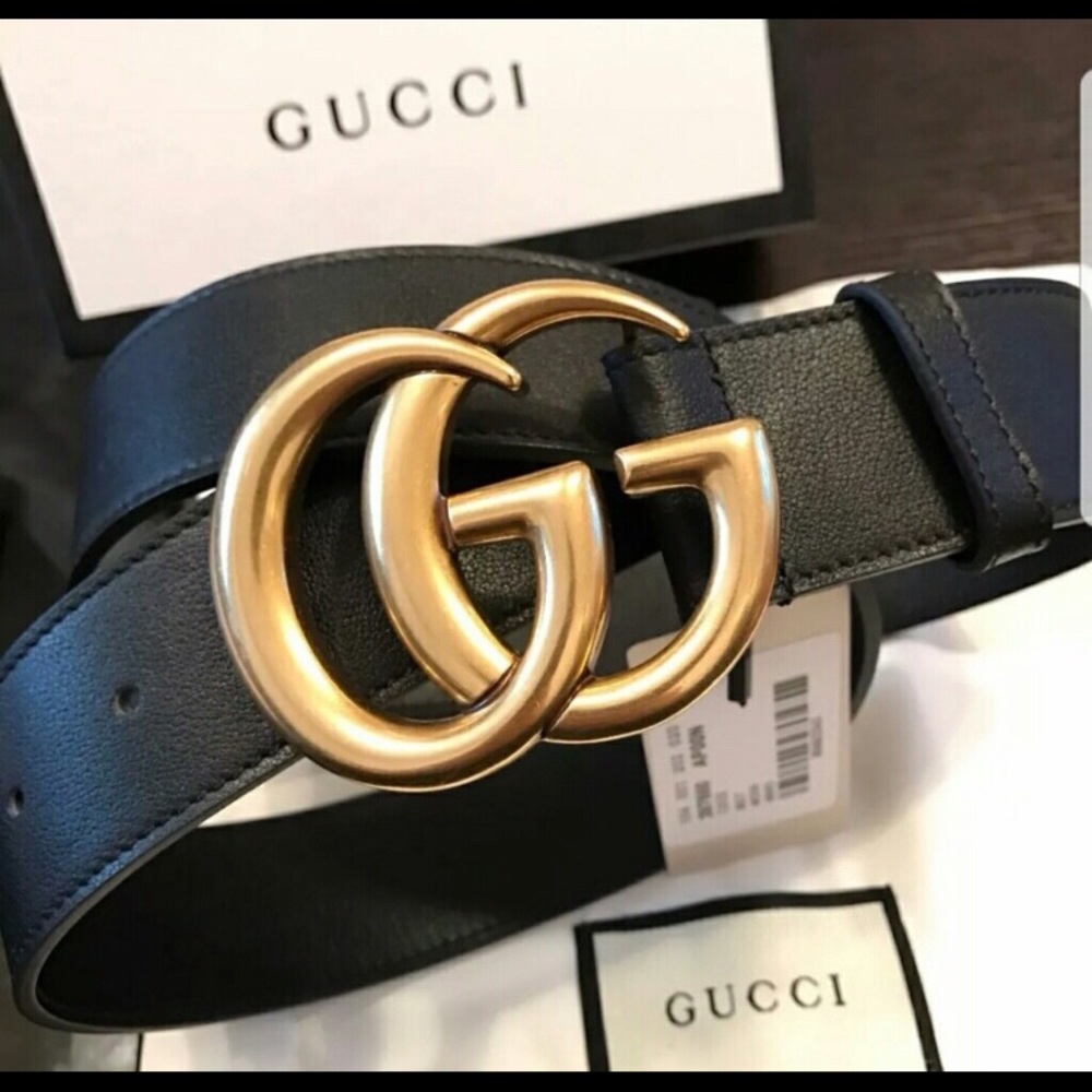 Gucci double G leather belt : black / gold